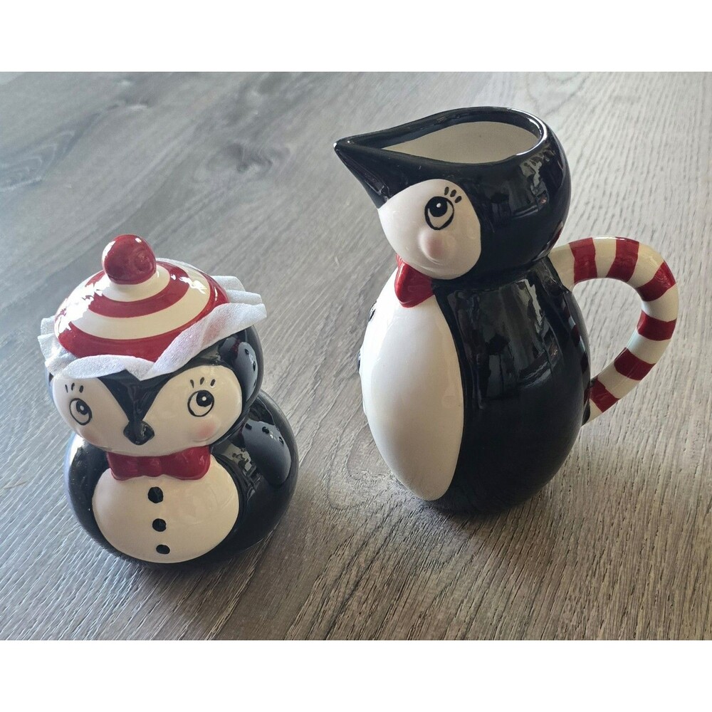 Johanna Parker Carnival Cottage Penguin Sugar Bowl and Creamer New ( No Box )